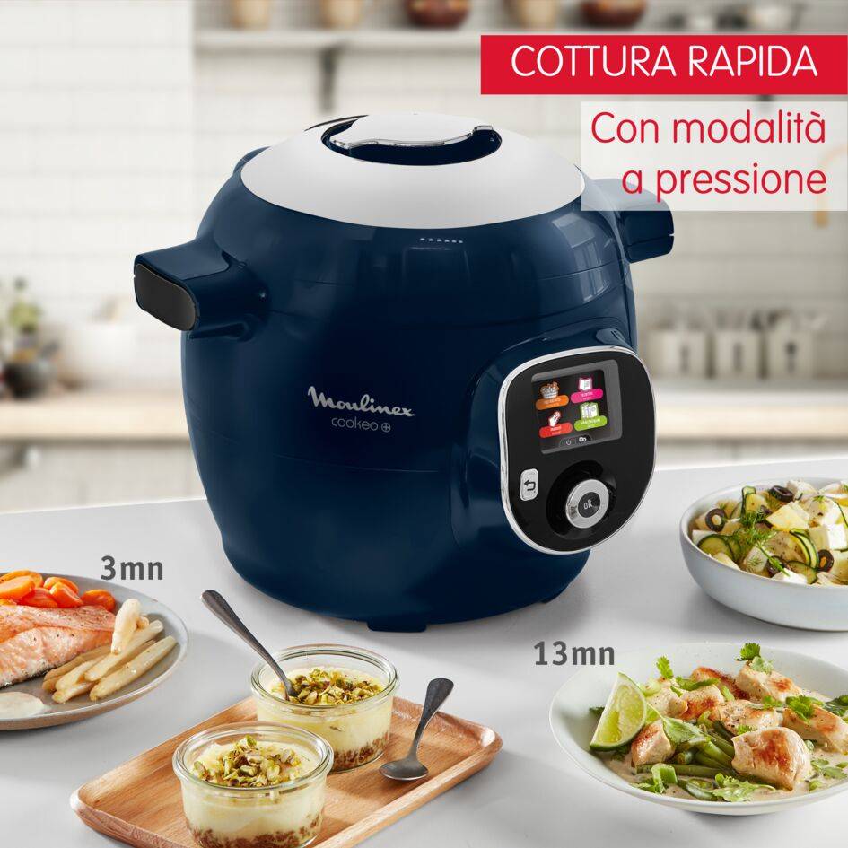 Cookeo+ Midnight Blue, Multicooker a Pressione, Capacità 6L, 6 Modalità di Cottura, 150 Ricette Integrate