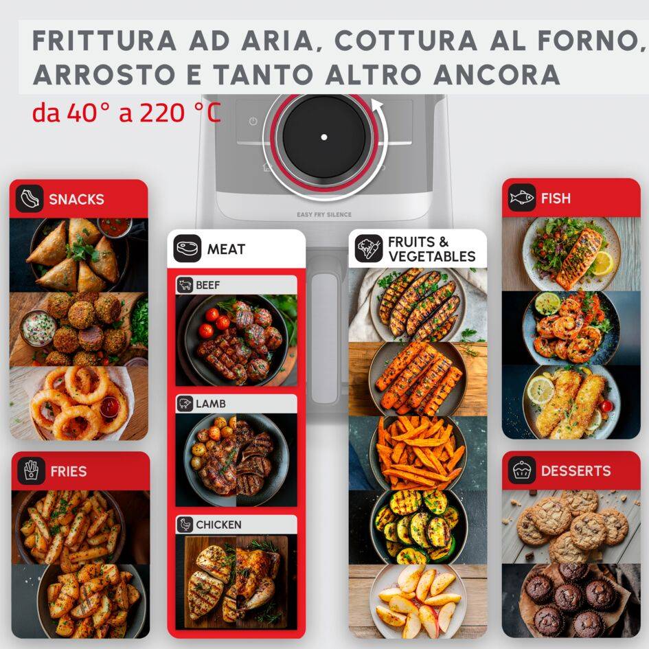 Easy Fry Smart & Silence, Friggitrice ad aria 5L, Silent Technology, Easy Clean & Store System