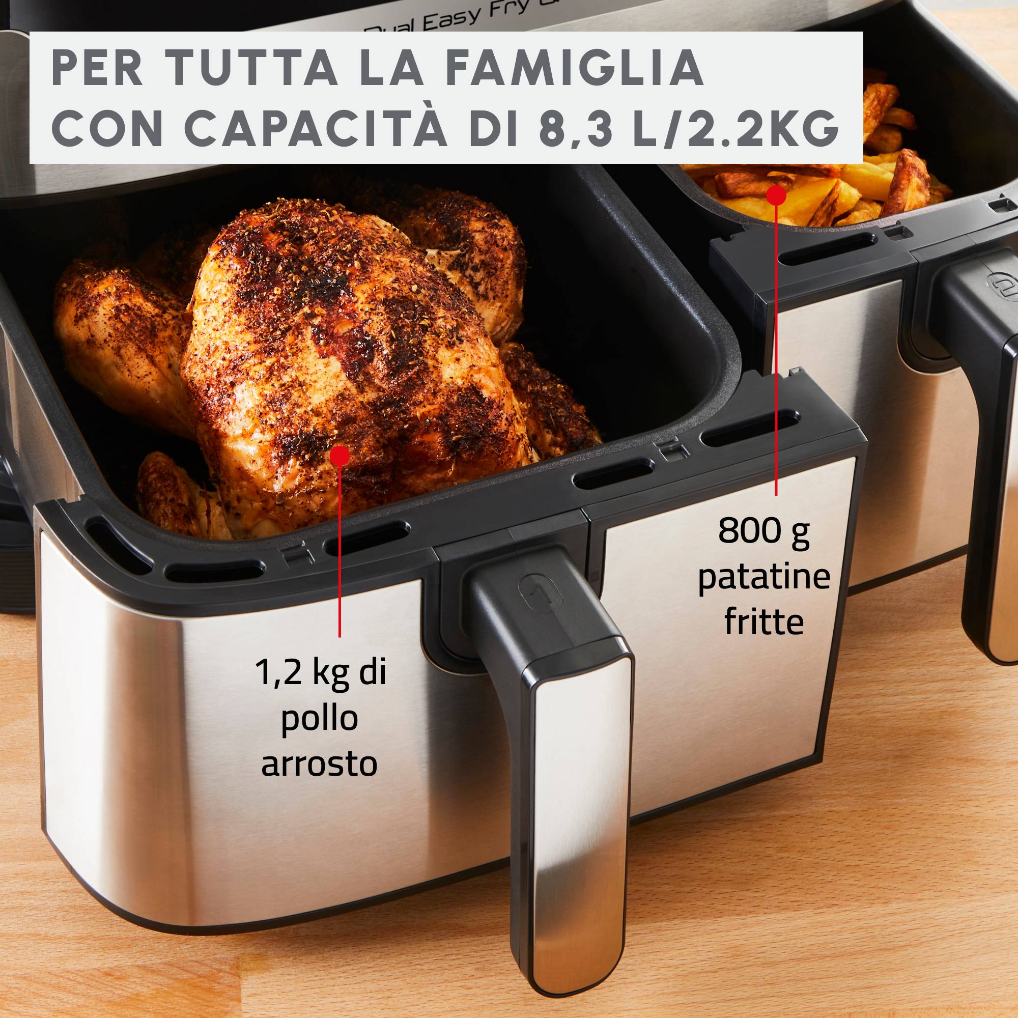 Dual Easy Fry & Grill, Friggitrice ad Aria, 8.3L, 2 Cestelli, Modalità Sync