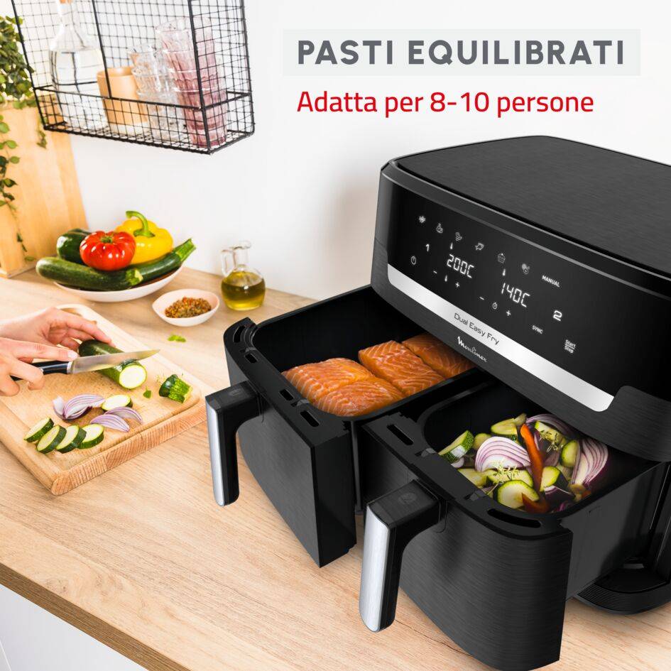 Dual Easy Fry XXL, Friggitrice ad Aria, 11L,  2 Cestelli, Modalità Sync