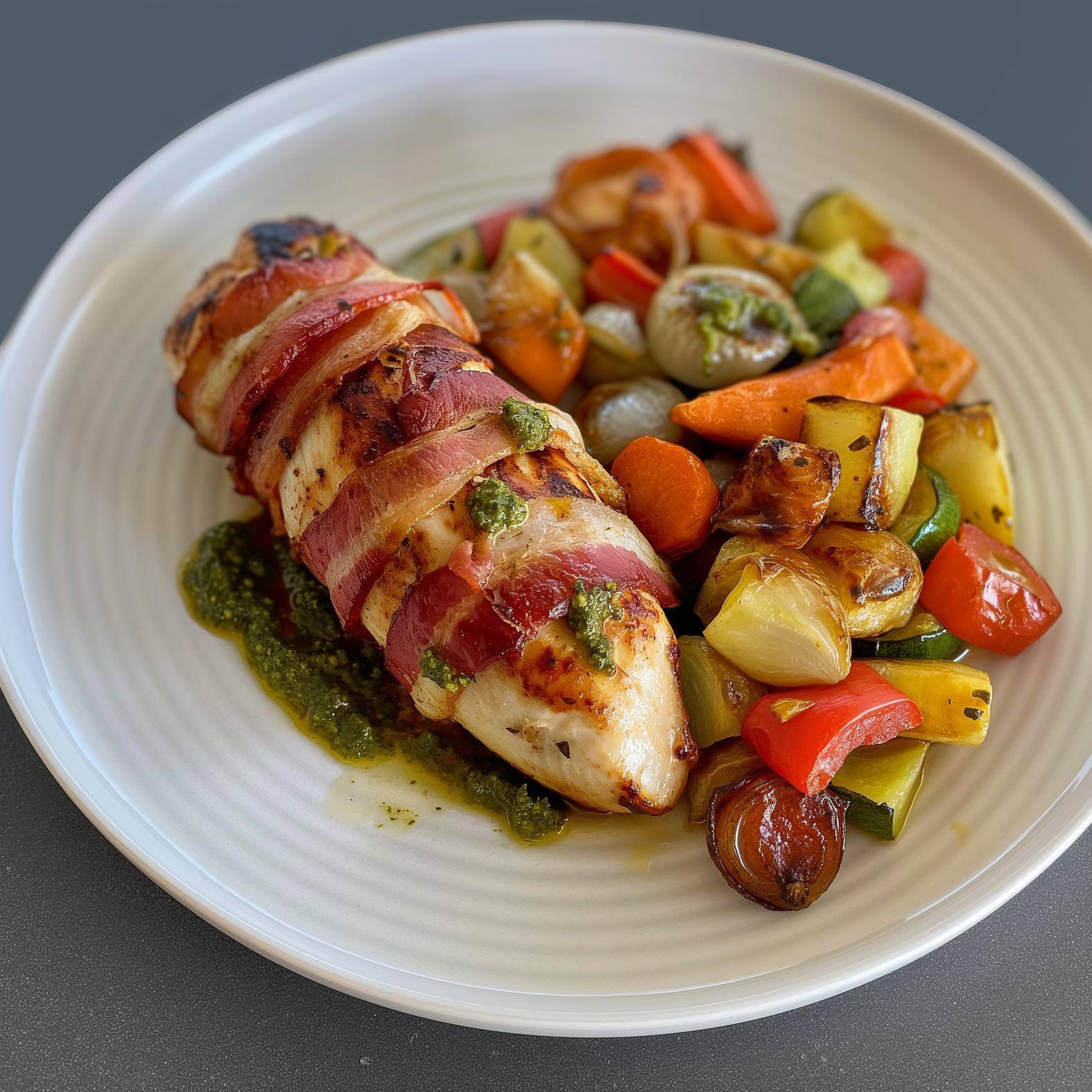 Filetti di pollo con pancetta e verdure con pesto rosso - Ricette Easy Fry Mega | Moulinex