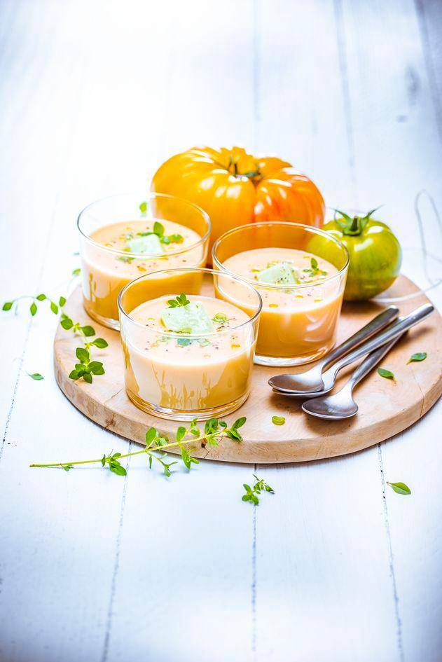 Cubetti al gazpacho di pomodori gialli e verdi - Ricette Perfectmix + | Moulinex