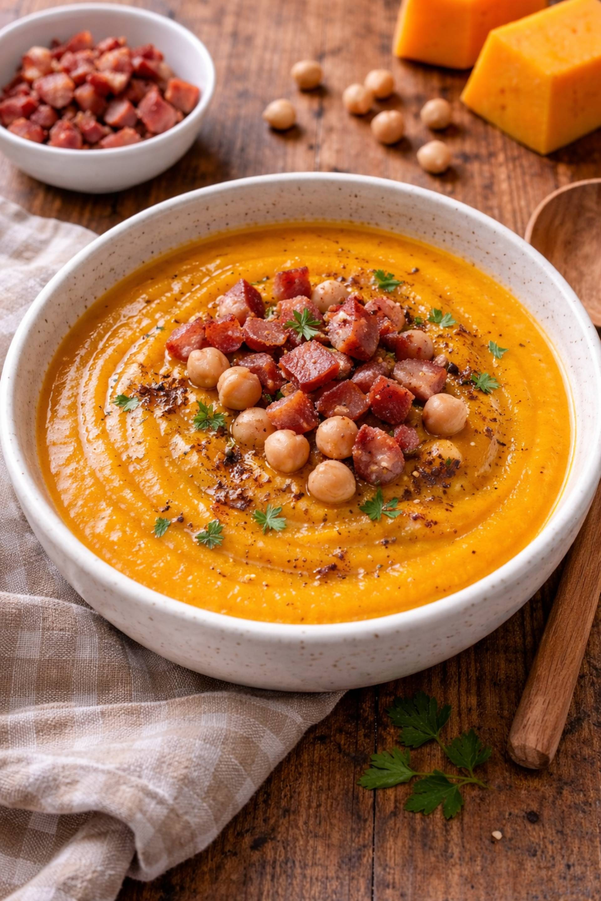 Vellutata di zucca con ceci e speck - Ricette Companion Connect XL | Moulinex