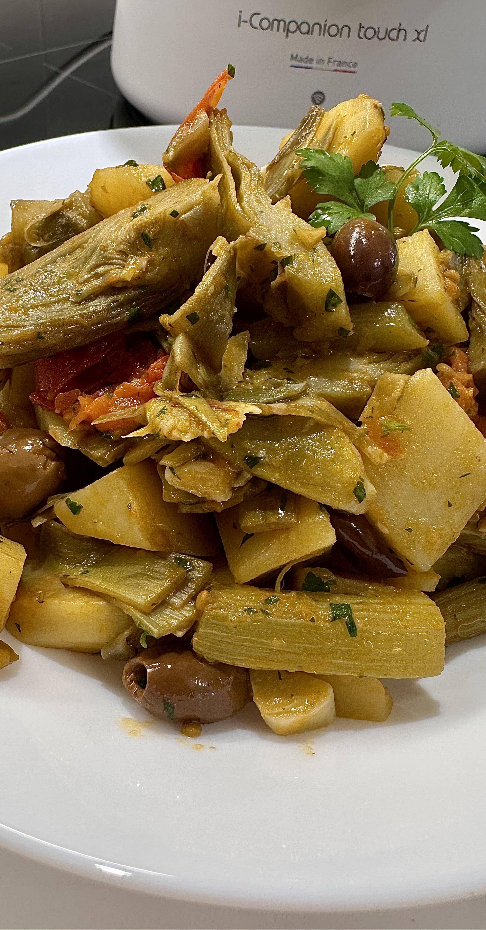 Carciofi patate pomodori e olive - Ricette Companion Connect XL | Moulinex