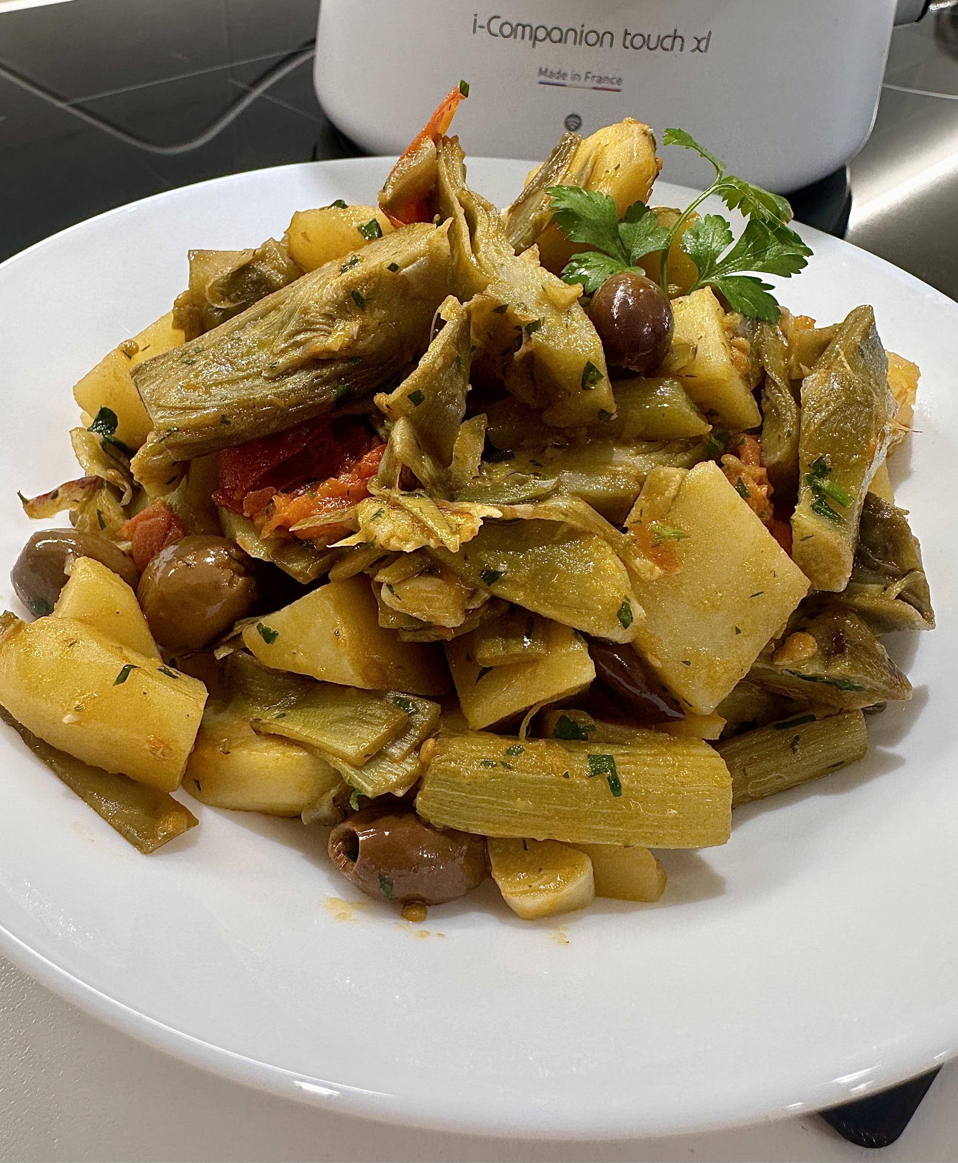 Carciofi patate pomodori e olive - Ricette Companion Connect XL | Moulinex